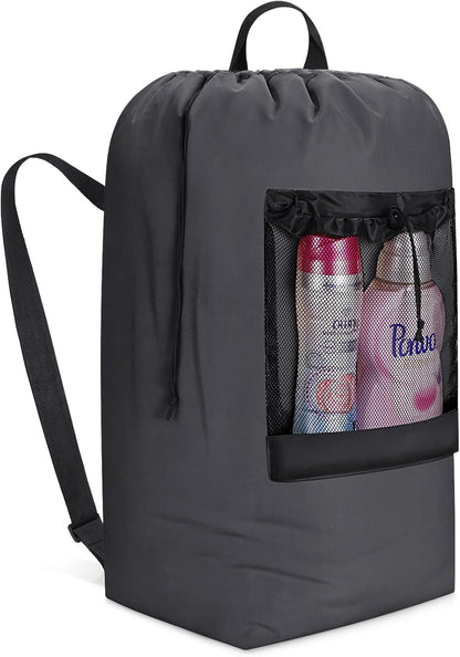 Laundry Bag, Extra Large Laundry Backpack with Shoulder Straps and Mesh Pocket for Laundromat, Heavy Duty Laundry Bag Backpack for Dirty Clothes for College Dorm/Travel/Apartment, 90L, Black