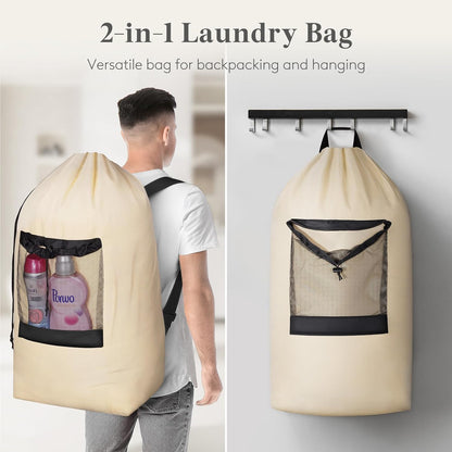 Laundry Bag, Extra Large Laundry Backpack with Shoulder Straps and Mesh Pocket for Laundromat, Heavy Duty Laundry Bag Backpack for Dirty Clothes for College Dorm/Travel/Apartment, 90L, Black