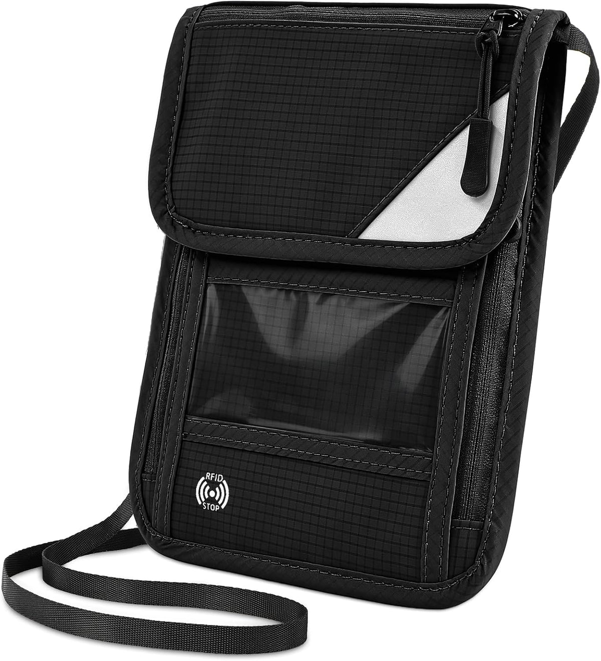 Passport Holder, RFID Blocking Travel Wallet for Women & Men, Slim & Light Waterproof Neck Pouch, Hidden and Secure Passport Wallet (Black)