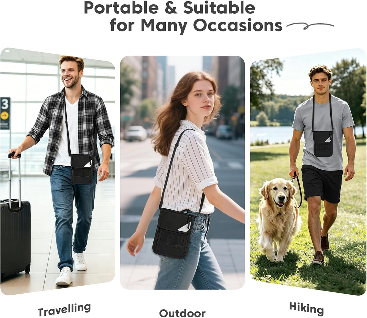 Passport Holder, RFID Blocking Travel Wallet for Women & Men, Slim & Light Waterproof Neck Pouch, Hidden and Secure Passport Wallet (Black)