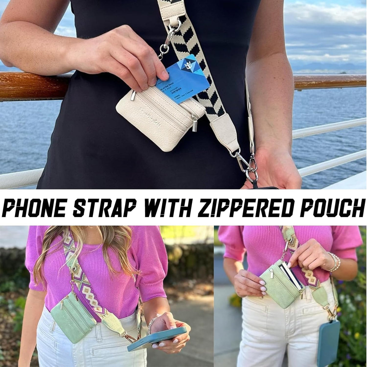 Clip and Go Strap for Phone with Wallet Crossbody,Phone Strap with Zippered Pouch,Phone Strap Crossbody Travel Bag