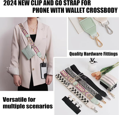 Clip and Go Strap for Phone with Wallet Crossbody,Phone Strap with Zippered Pouch,Phone Strap Crossbody Travel Bag