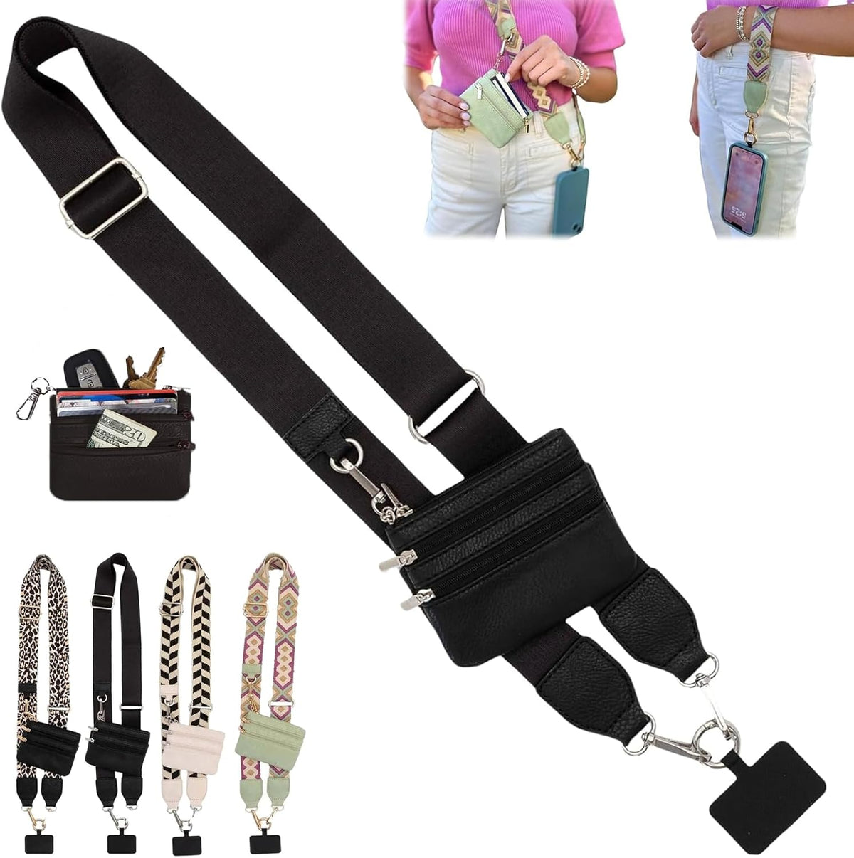 Clip and Go Strap for Phone with Wallet Crossbody,Phone Strap with Zippered Pouch,Phone Strap Crossbody Travel Bag