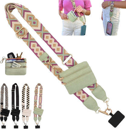 Clip and Go Strap for Phone with Wallet Crossbody,Phone Strap with Zippered Pouch,Phone Strap Crossbody Travel Bag