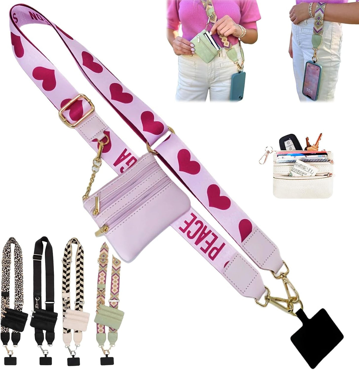 Clip and Go Strap for Phone with Wallet Crossbody,Phone Strap with Zippered Pouch,Phone Strap Crossbody Travel Bag