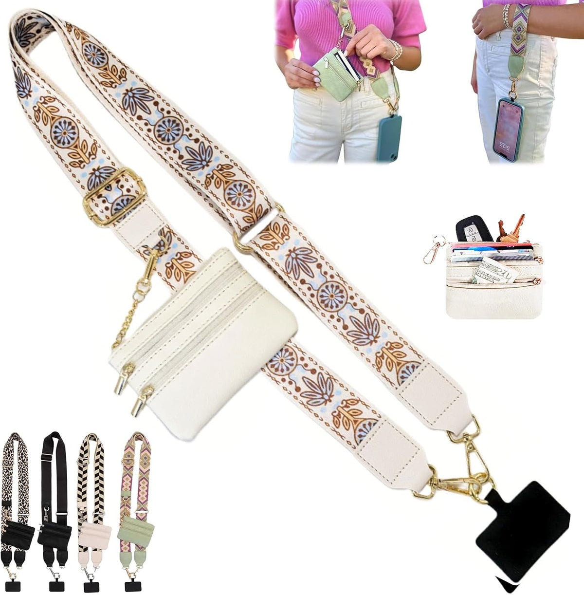 Clip and Go Strap for Phone with Wallet Crossbody,Phone Strap with Zippered Pouch,Phone Strap Crossbody Travel Bag