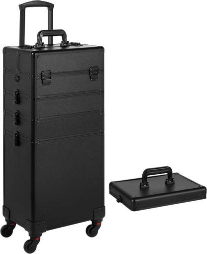 Rolling Makeup Case, Makeup Train Case with Lid, 5 in 1 Cosmetology Case on Wheels, Christmas Gift, Large Makeup Organizers, Profesional Cosmetic Case for Salon Barber, Purple Gold