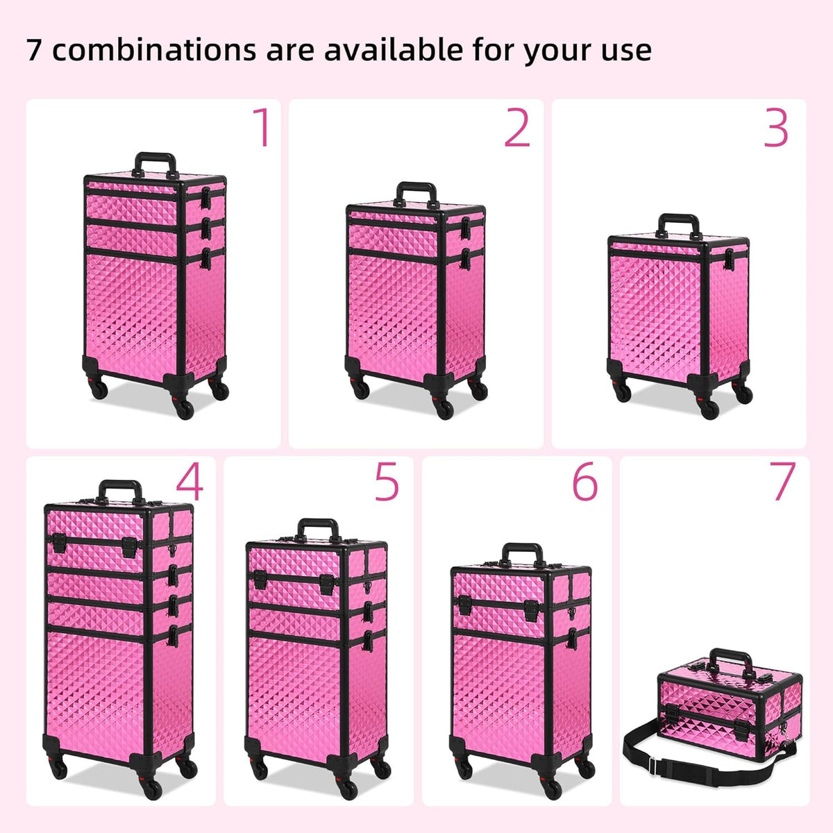 Rolling Makeup Case, Makeup Train Case with Lid, 5 in 1 Cosmetology Case on Wheels, Christmas Gift, Large Makeup Organizers, Profesional Cosmetic Case for Salon Barber, Purple Gold