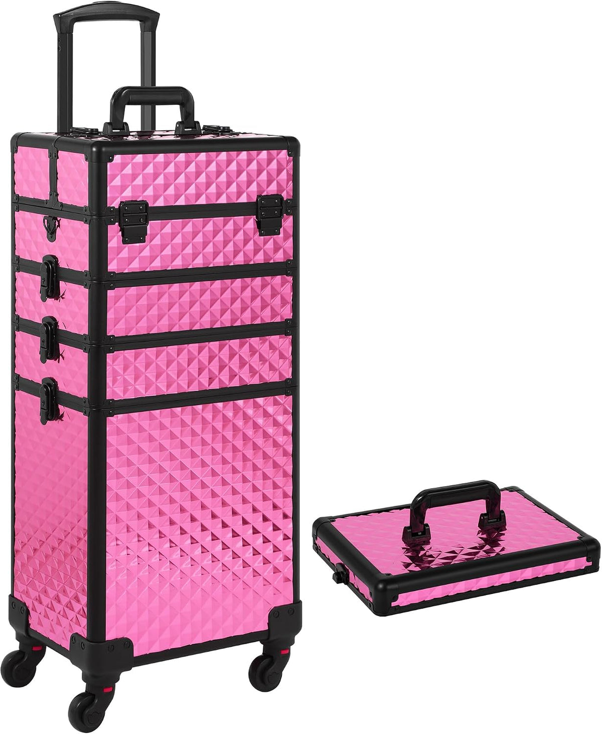 Rolling Makeup Case, Makeup Train Case with Lid, 5 in 1 Cosmetology Case on Wheels, Christmas Gift, Large Makeup Organizers, Profesional Cosmetic Case for Salon Barber, Purple Gold