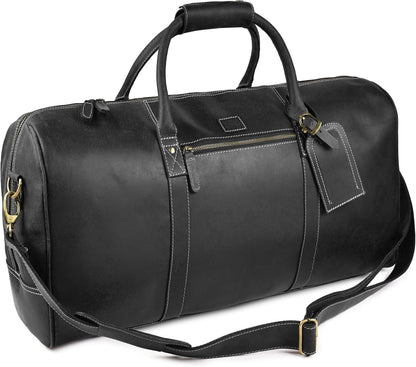Leather Duffle Bag for Men Women 20 Inch 25L Vintage Brown | Water Resistant Full Grain Leather Duffel Bag, Stylish Travel Weekender Carry-On Sports Gym Overnight Luggage, Toiletry