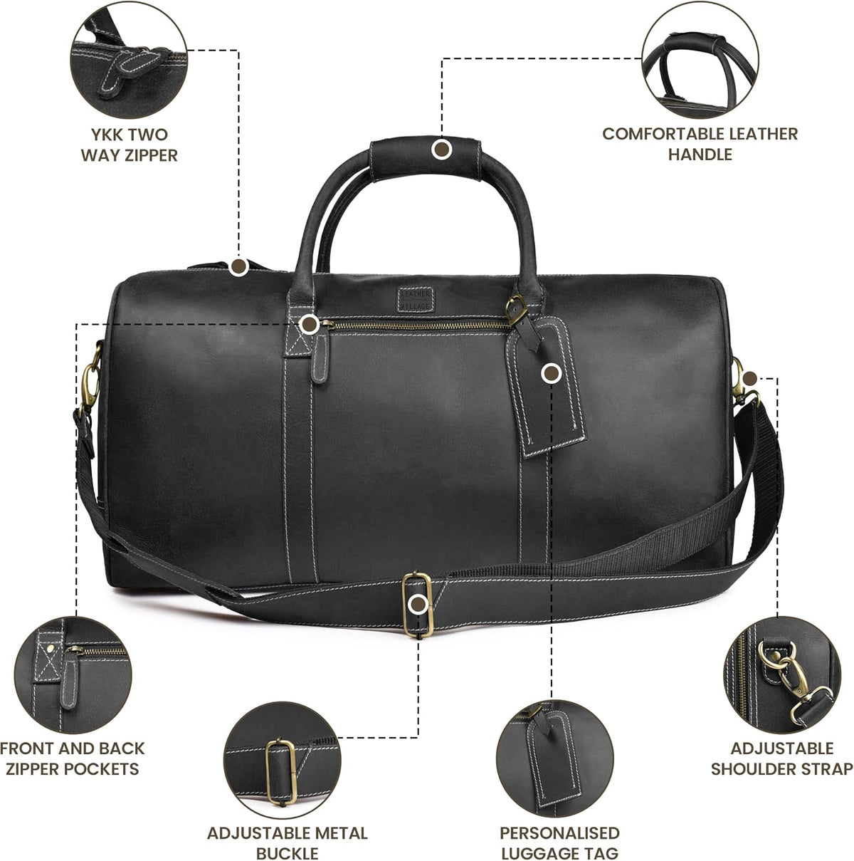 Leather Duffle Bag for Men Women 20 Inch 25L Vintage Brown | Water Resistant Full Grain Leather Duffel Bag, Stylish Travel Weekender Carry-On Sports Gym Overnight Luggage, Toiletry
