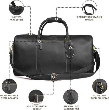 Leather Duffle Bag for Men Women 20 Inch 25L Vintage Brown | Water Resistant Full Grain Leather Duffel Bag, Stylish Travel Weekender Carry-On Sports Gym Overnight Luggage, Toiletry