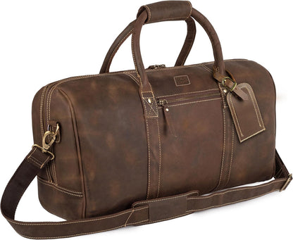 Leather Duffle Bag for Men Women 20 Inch 25L Vintage Brown | Water Resistant Full Grain Leather Duffel Bag, Stylish Travel Weekender Carry-On Sports Gym Overnight Luggage, Toiletry