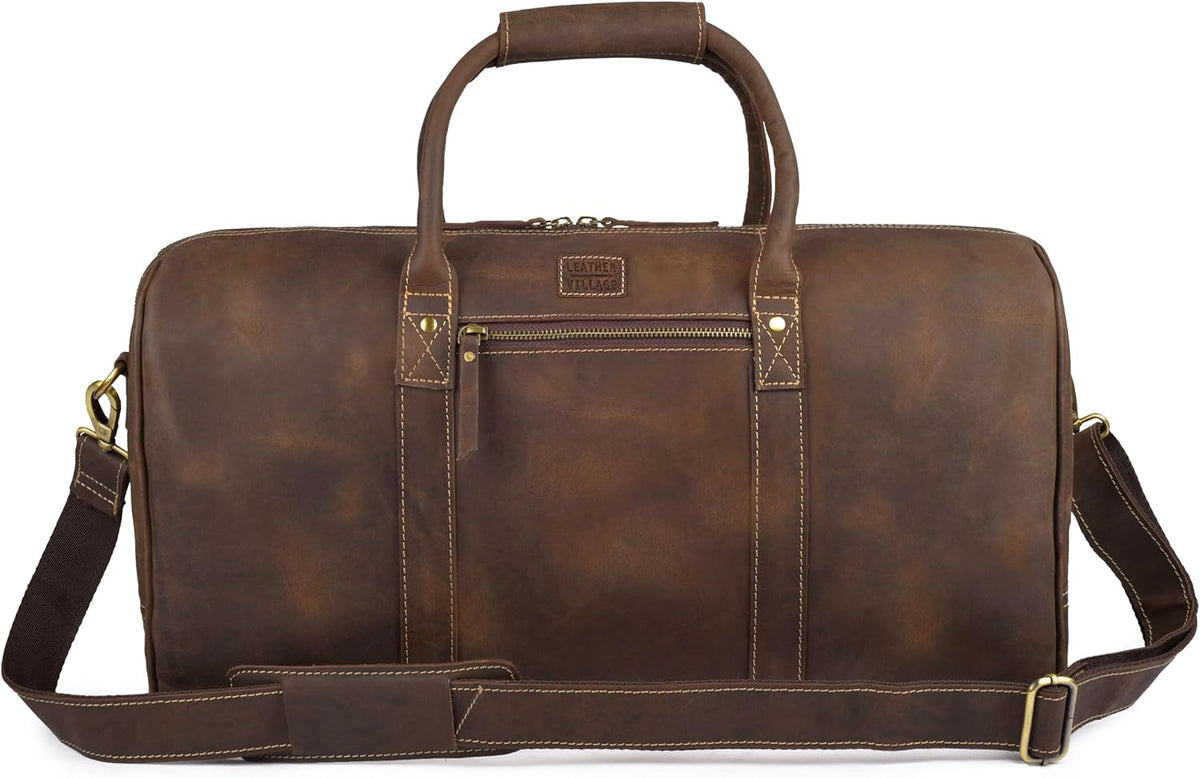 Leather Duffle Bag for Men Women 20 Inch 25L Vintage Brown | Water Resistant Full Grain Leather Duffel Bag, Stylish Travel Weekender Carry-On Sports Gym Overnight Luggage, Toiletry
