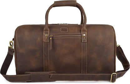 Leather Duffle Bag for Men Women 20 Inch 25L Vintage Brown | Water Resistant Full Grain Leather Duffel Bag, Stylish Travel Weekender Carry-On Sports Gym Overnight Luggage, Toiletry