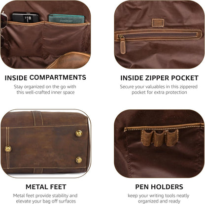 Leather Duffle Bag for Men Women 20 Inch 25L Vintage Brown | Water Resistant Full Grain Leather Duffel Bag, Stylish Travel Weekender Carry-On Sports Gym Overnight Luggage, Toiletry