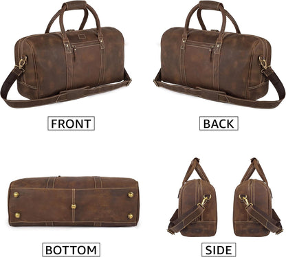 Leather Duffle Bag for Men Women 20 Inch 25L Vintage Brown | Water Resistant Full Grain Leather Duffel Bag, Stylish Travel Weekender Carry-On Sports Gym Overnight Luggage, Toiletry