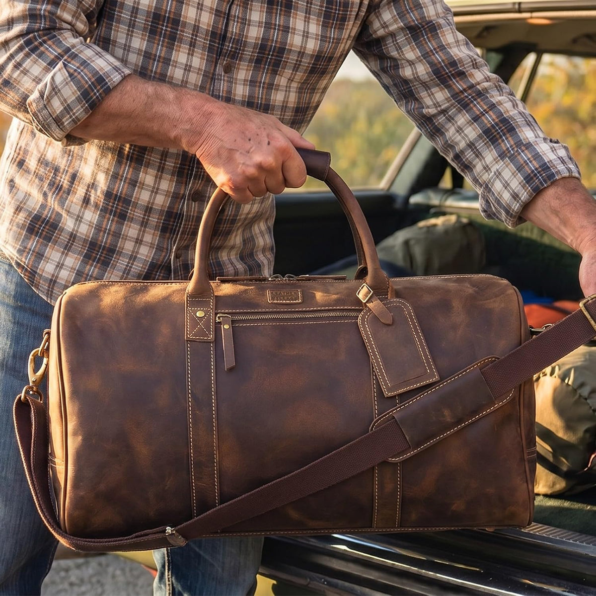 Leather Duffle Bag for Men Women 20 Inch 25L Vintage Brown | Water Resistant Full Grain Leather Duffel Bag, Stylish Travel Weekender Carry-On Sports Gym Overnight Luggage, Toiletry