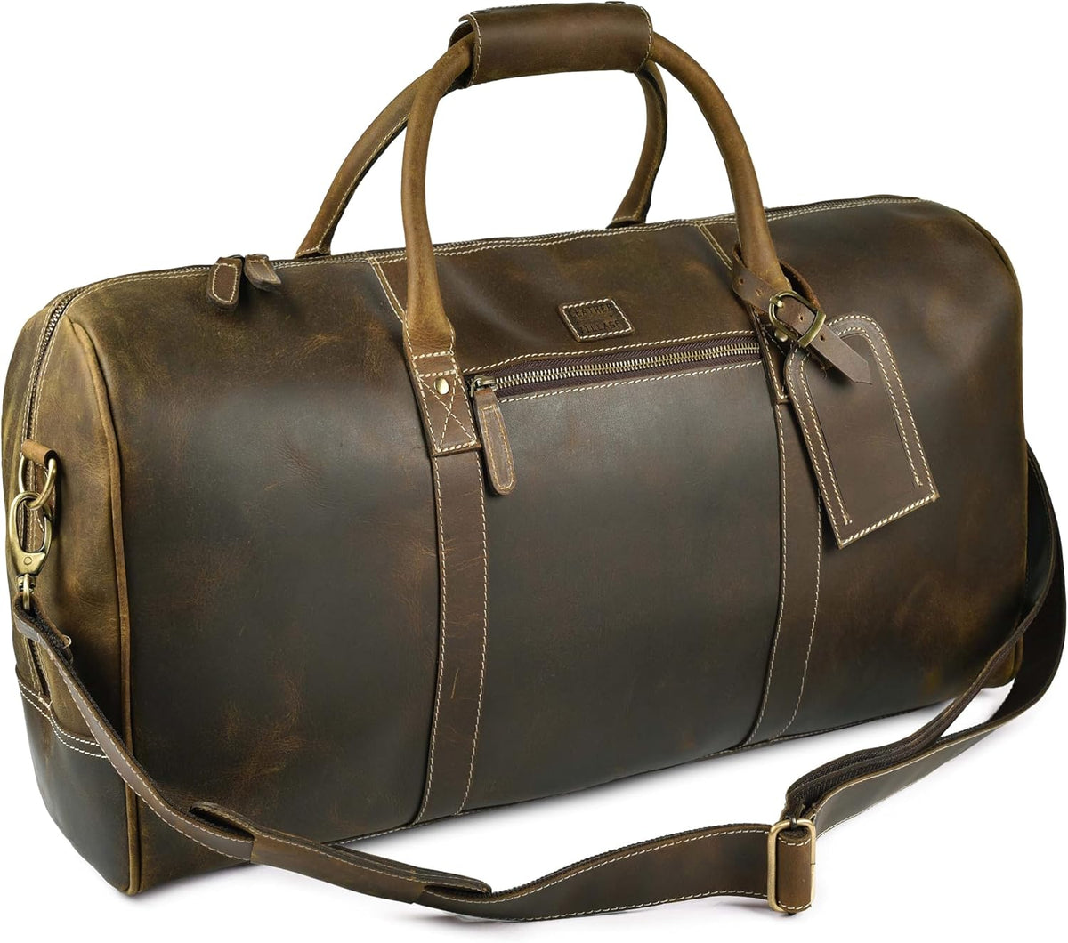 Leather Duffle Bag for Men Women 20 Inch 25L Vintage Brown | Water Resistant Full Grain Leather Duffel Bag, Stylish Travel Weekender Carry-On Sports Gym Overnight Luggage, Toiletry