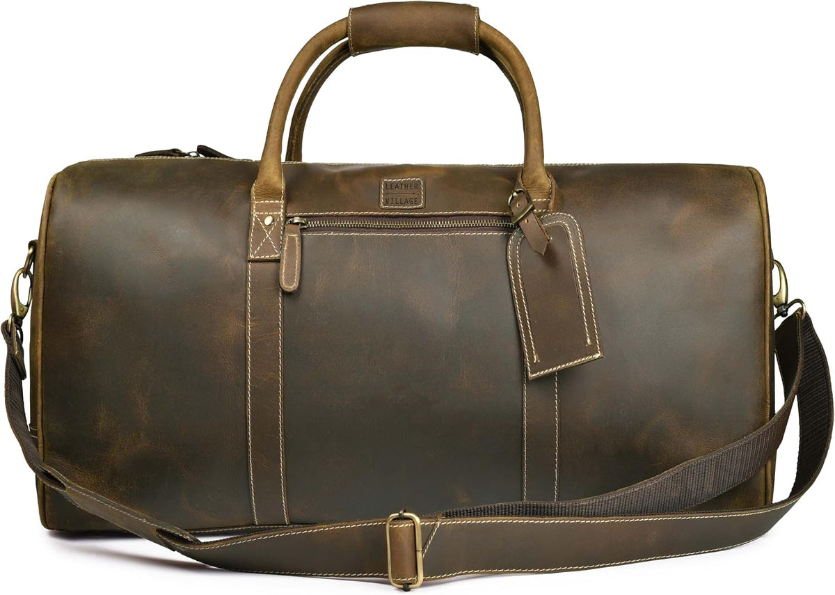 Leather Duffle Bag for Men Women 20 Inch 25L Vintage Brown | Water Resistant Full Grain Leather Duffel Bag, Stylish Travel Weekender Carry-On Sports Gym Overnight Luggage, Toiletry