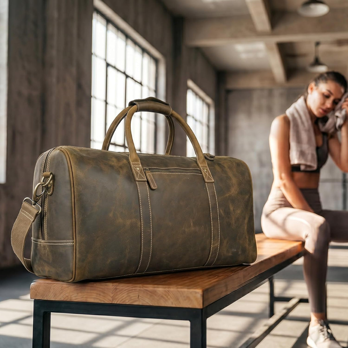 Leather Duffle Bag for Men Women 20 Inch 25L Vintage Brown | Water Resistant Full Grain Leather Duffel Bag, Stylish Travel Weekender Carry-On Sports Gym Overnight Luggage, Toiletry