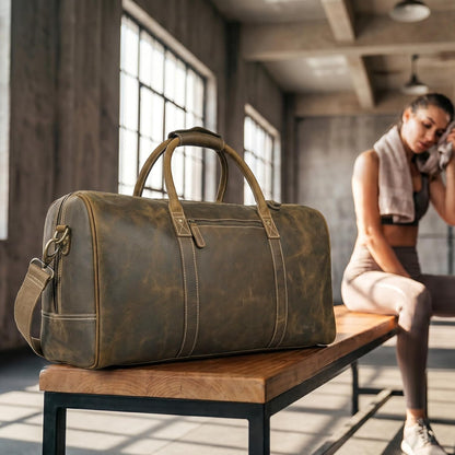 Leather Duffle Bag for Men Women 20 Inch 25L Vintage Brown | Water Resistant Full Grain Leather Duffel Bag, Stylish Travel Weekender Carry-On Sports Gym Overnight Luggage, Toiletry