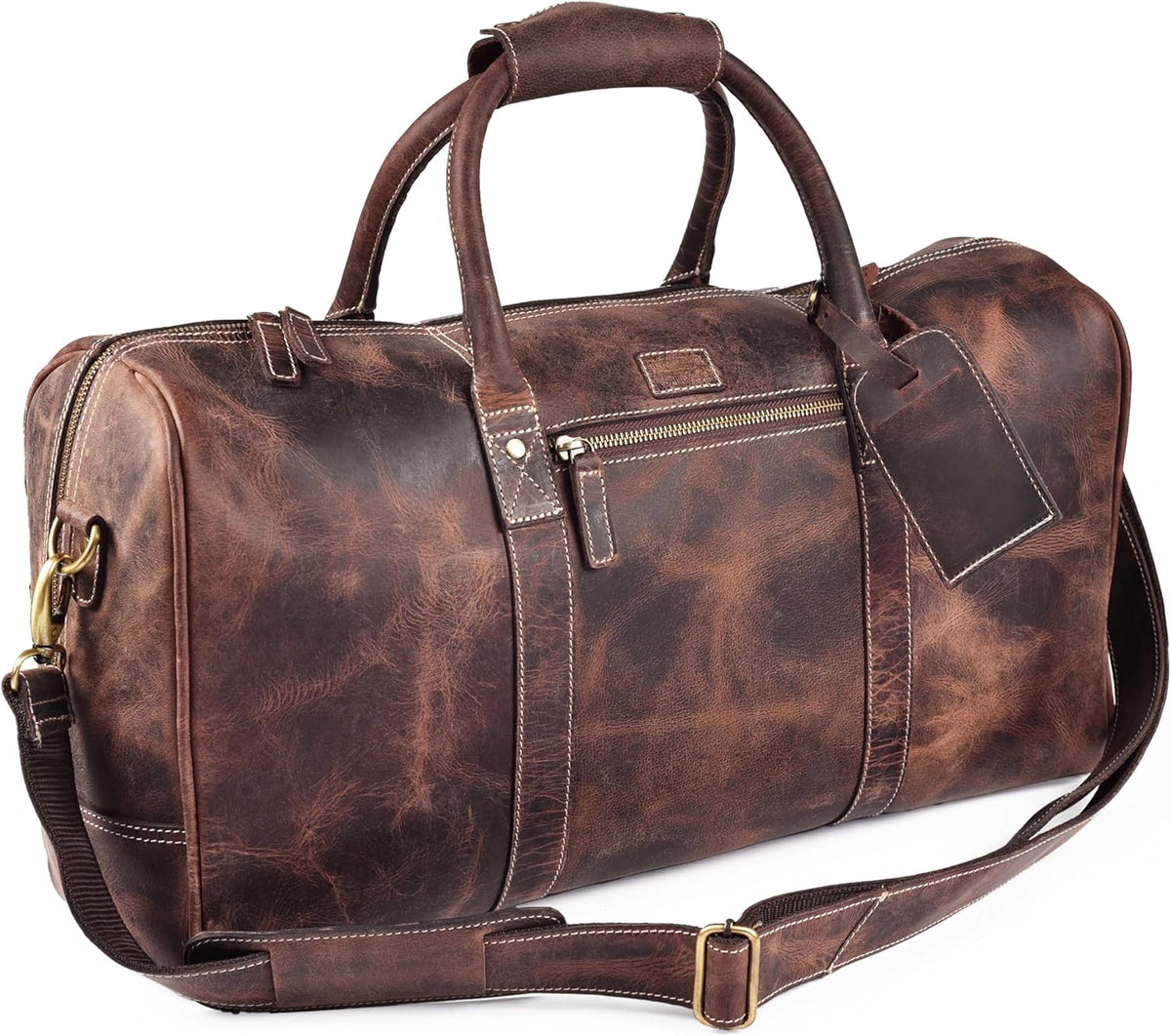 Leather Duffle Bag for Men Women 20 Inch 25L Vintage Brown | Water Resistant Full Grain Leather Duffel Bag, Stylish Travel Weekender Carry-On Sports Gym Overnight Luggage, Toiletry