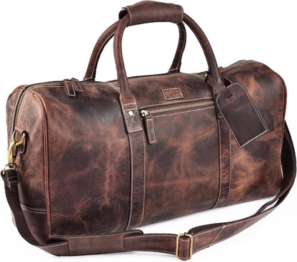 Leather Duffle Bag for Men Women 20 Inch 25L Vintage Brown | Water Resistant Full Grain Leather Duffel Bag, Stylish Travel Weekender Carry-On Sports Gym Overnight Luggage, Toiletry