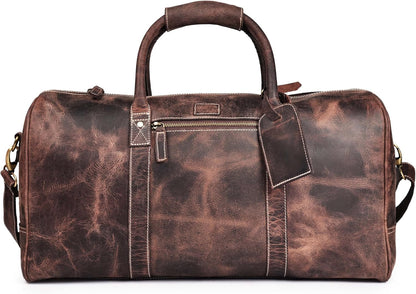 Leather Duffle Bag for Men Women 20 Inch 25L Vintage Brown | Water Resistant Full Grain Leather Duffel Bag, Stylish Travel Weekender Carry-On Sports Gym Overnight Luggage, Toiletry
