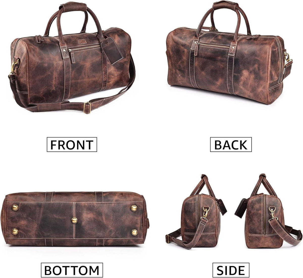 Leather Duffle Bag for Men Women 20 Inch 25L Vintage Brown | Water Resistant Full Grain Leather Duffel Bag, Stylish Travel Weekender Carry-On Sports Gym Overnight Luggage, Toiletry
