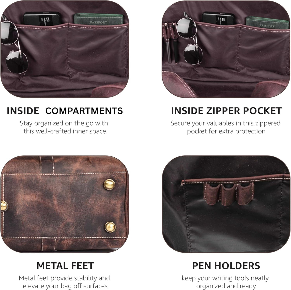 Leather Duffle Bag for Men Women 20 Inch 25L Vintage Brown | Water Resistant Full Grain Leather Duffel Bag, Stylish Travel Weekender Carry-On Sports Gym Overnight Luggage, Toiletry