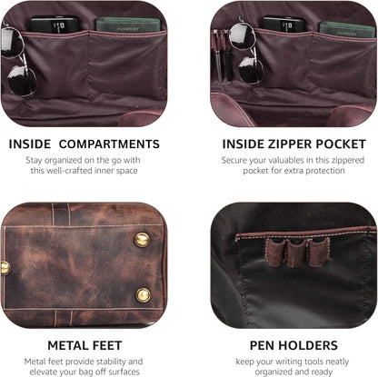 Leather Duffle Bag for Men Women 20 Inch 25L Vintage Brown | Water Resistant Full Grain Leather Duffel Bag, Stylish Travel Weekender Carry-On Sports Gym Overnight Luggage, Toiletry