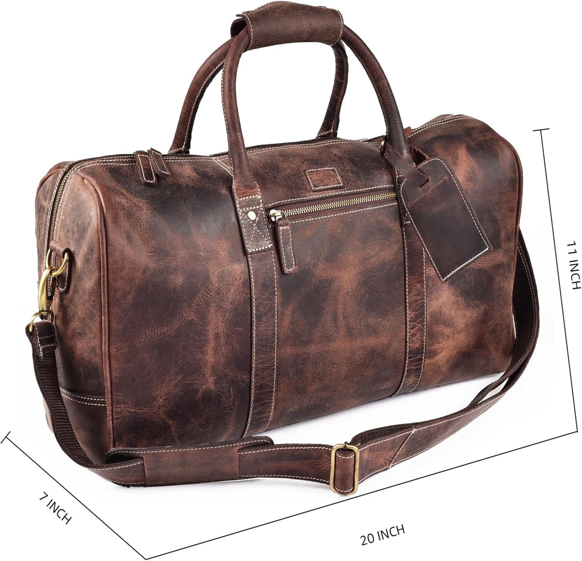 Leather Duffle Bag for Men Women 20 Inch 25L Vintage Brown | Water Resistant Full Grain Leather Duffel Bag, Stylish Travel Weekender Carry-On Sports Gym Overnight Luggage, Toiletry