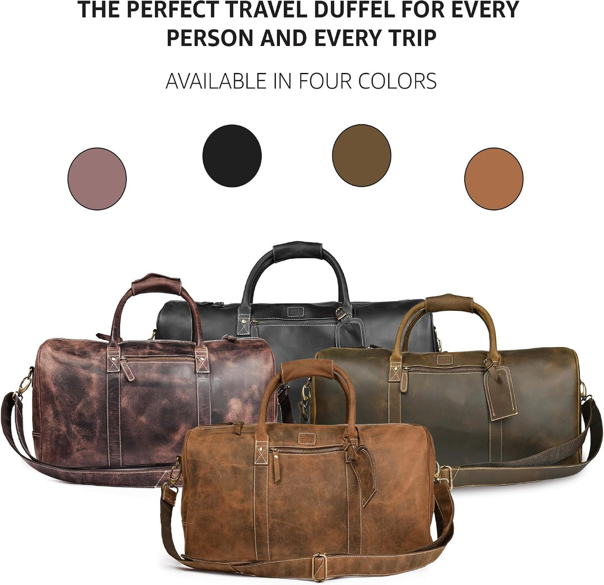 Leather Duffle Bag for Men Women 20 Inch 25L Vintage Brown | Water Resistant Full Grain Leather Duffel Bag, Stylish Travel Weekender Carry-On Sports Gym Overnight Luggage, Toiletry