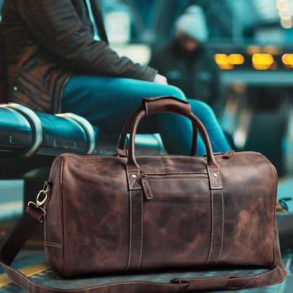 Leather Duffle Bag for Men Women 20 Inch 25L Vintage Brown | Water Resistant Full Grain Leather Duffel Bag, Stylish Travel Weekender Carry-On Sports Gym Overnight Luggage, Toiletry