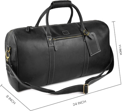 Leather Duffle Bag for Men Women 20 Inch 25L Vintage Brown | Water Resistant Full Grain Leather Duffel Bag, Stylish Travel Weekender Carry-On Sports Gym Overnight Luggage, Toiletry