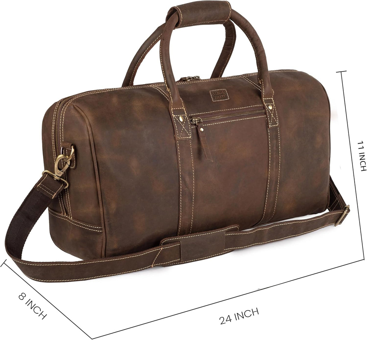 Leather Duffle Bag for Men Women 20 Inch 25L Vintage Brown | Water Resistant Full Grain Leather Duffel Bag, Stylish Travel Weekender Carry-On Sports Gym Overnight Luggage, Toiletry