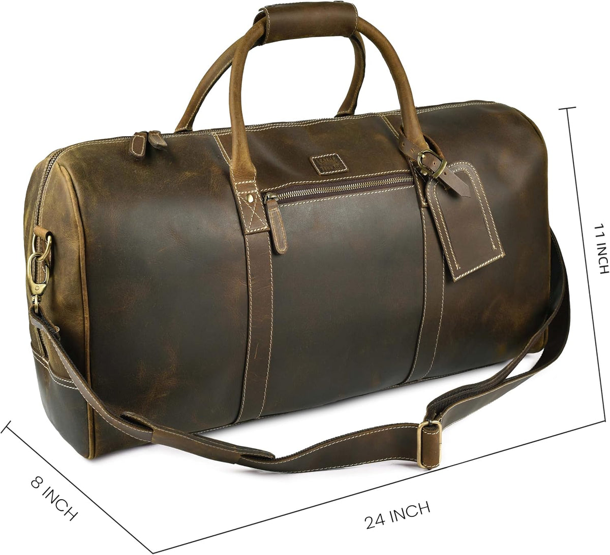 Leather Duffle Bag for Men Women 20 Inch 25L Vintage Brown | Water Resistant Full Grain Leather Duffel Bag, Stylish Travel Weekender Carry-On Sports Gym Overnight Luggage, Toiletry