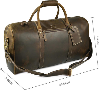 Leather Duffle Bag for Men Women 20 Inch 25L Vintage Brown | Water Resistant Full Grain Leather Duffel Bag, Stylish Travel Weekender Carry-On Sports Gym Overnight Luggage, Toiletry