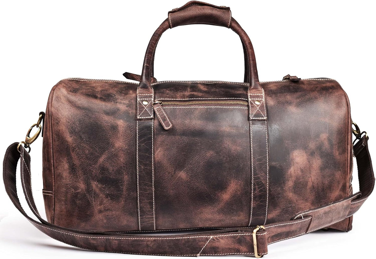 Leather Duffle Bag for Men Women 20 Inch 25L Vintage Brown | Water Resistant Full Grain Leather Duffel Bag, Stylish Travel Weekender Carry-On Sports Gym Overnight Luggage, Toiletry