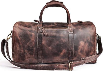 Leather Duffle Bag for Men Women 20 Inch 25L Vintage Brown | Water Resistant Full Grain Leather Duffel Bag, Stylish Travel Weekender Carry-On Sports Gym Overnight Luggage, Toiletry