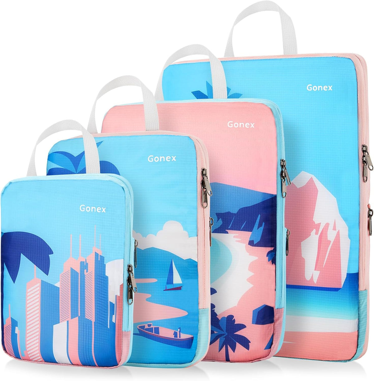 Compression Packing Cubes, 6pcs Expandable Storage Travel Luggage Bags Organizers with Shoe Bag Laundry Bag, Travel Cubes for Suitcase Carry On (Flowers)