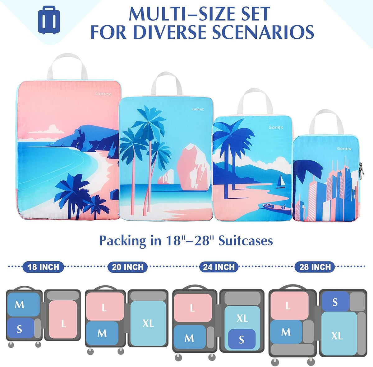 Compression Packing Cubes, 6pcs Expandable Storage Travel Luggage Bags Organizers with Shoe Bag Laundry Bag, Travel Cubes for Suitcase Carry On (Flowers)