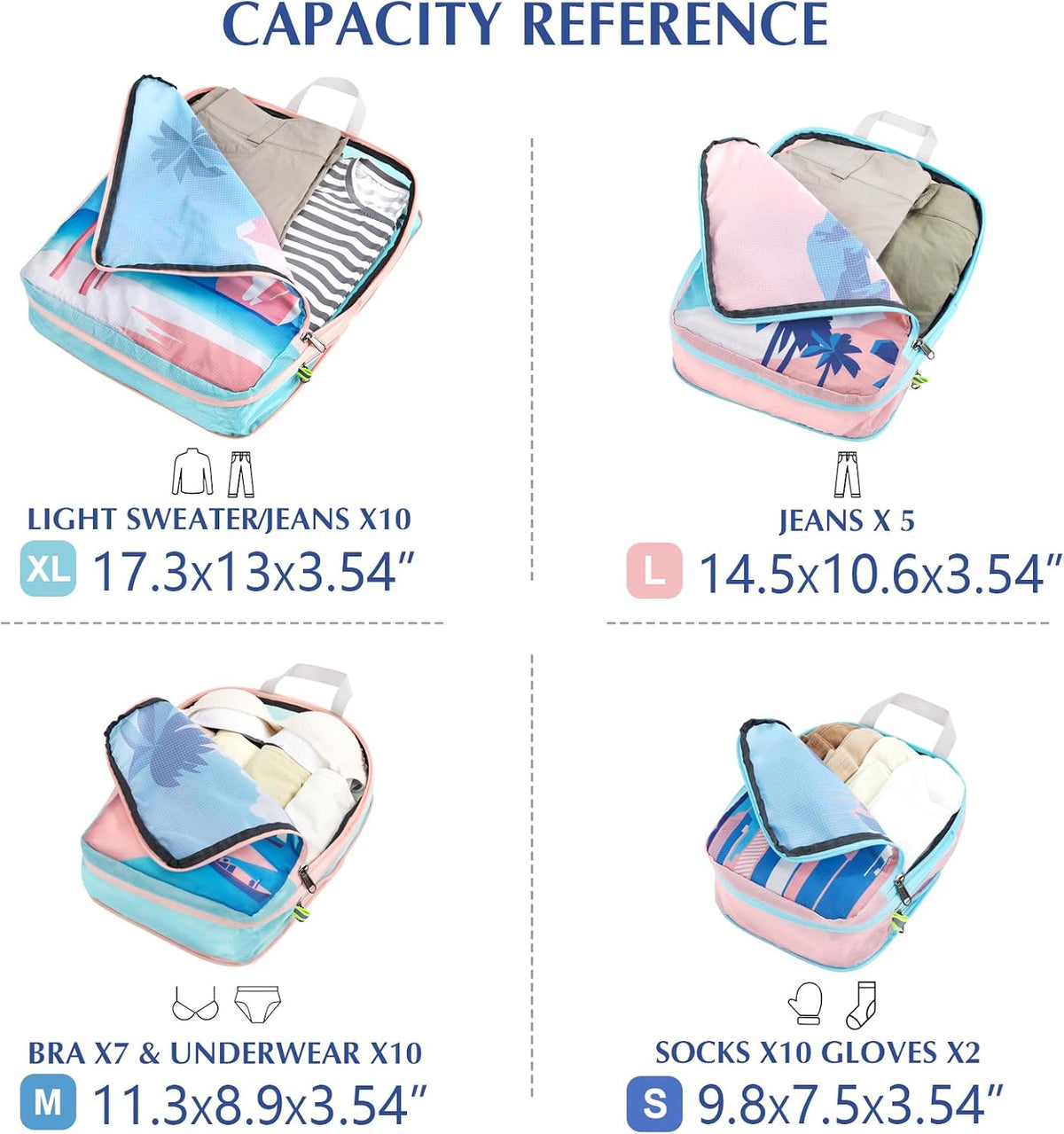 Compression Packing Cubes, 6pcs Expandable Storage Travel Luggage Bags Organizers with Shoe Bag Laundry Bag, Travel Cubes for Suitcase Carry On (Flowers)