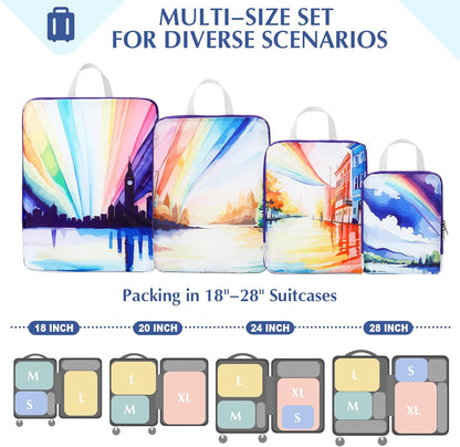 Compression Packing Cubes, 6pcs Expandable Storage Travel Luggage Bags Organizers with Shoe Bag Laundry Bag, Travel Cubes for Suitcase Carry On (Flowers)