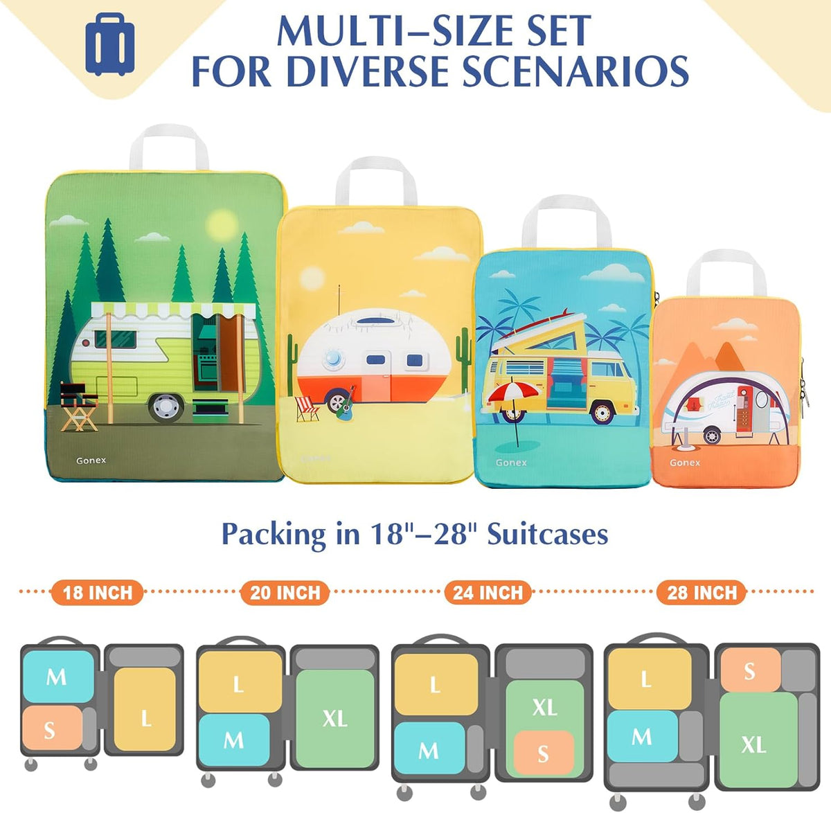 Compression Packing Cubes, 6pcs Expandable Storage Travel Luggage Bags Organizers with Shoe Bag Laundry Bag, Travel Cubes for Suitcase Carry On (Flowers)