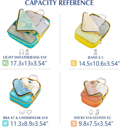Compression Packing Cubes, 6pcs Expandable Storage Travel Luggage Bags Organizers with Shoe Bag Laundry Bag, Travel Cubes for Suitcase Carry On (Flowers)