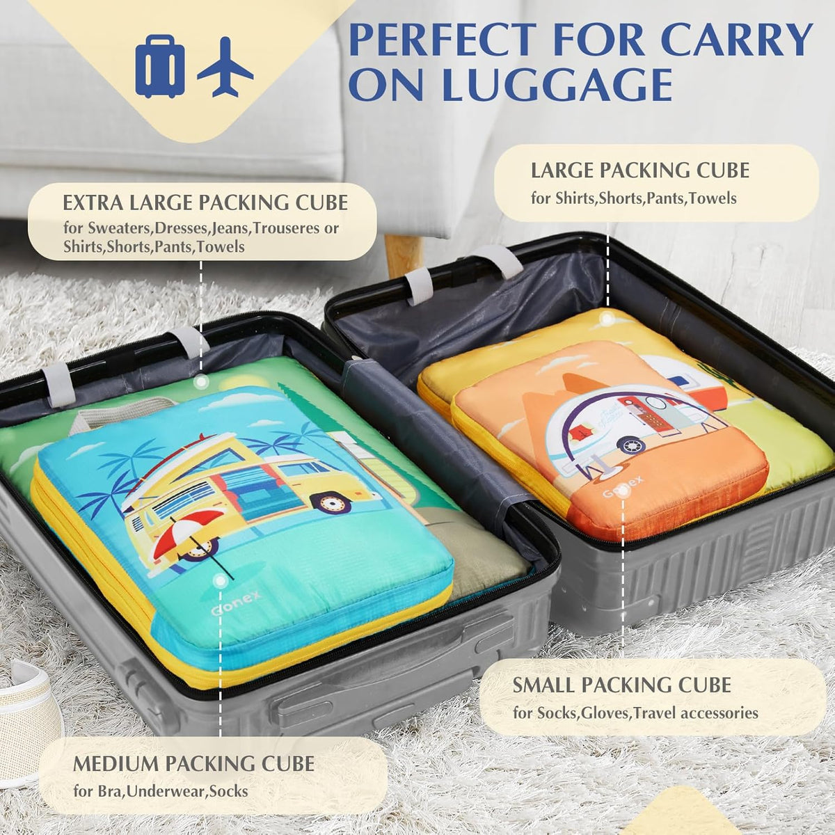 Compression Packing Cubes, 6pcs Expandable Storage Travel Luggage Bags Organizers with Shoe Bag Laundry Bag, Travel Cubes for Suitcase Carry On (Flowers)