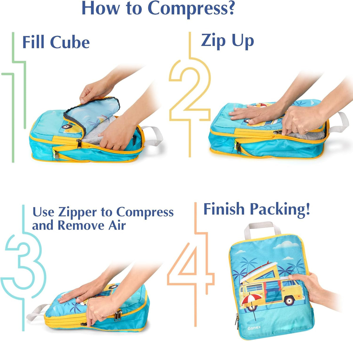 Compression Packing Cubes, 6pcs Expandable Storage Travel Luggage Bags Organizers with Shoe Bag Laundry Bag, Travel Cubes for Suitcase Carry On (Flowers)