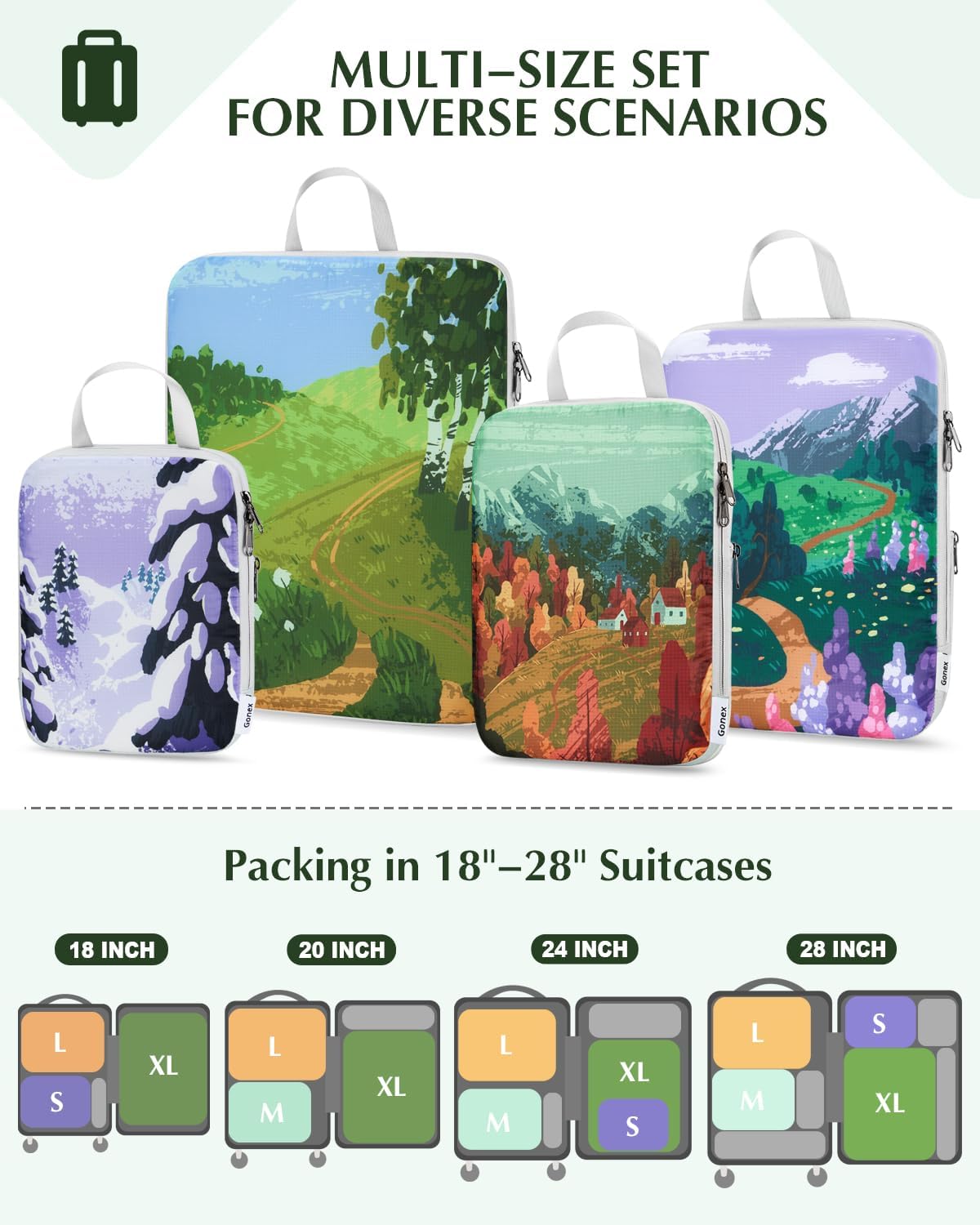 Compression Packing Cubes, 6pcs Expandable Storage Travel Luggage Bags Organizers with Shoe Bag Laundry Bag, Travel Cubes for Suitcase Carry On (Flowers)